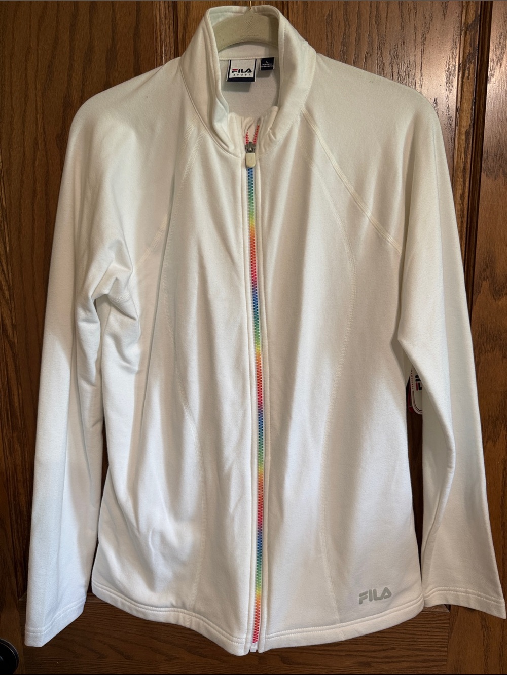 Fila White Women's Full-Zip Jacket with Rainbow Zipper